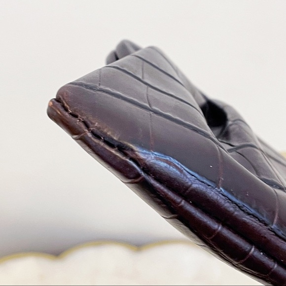 Brown Genuine Leather Croc Emboss Design Hand Held Clutch Chic Classic - Picture 12 of 15